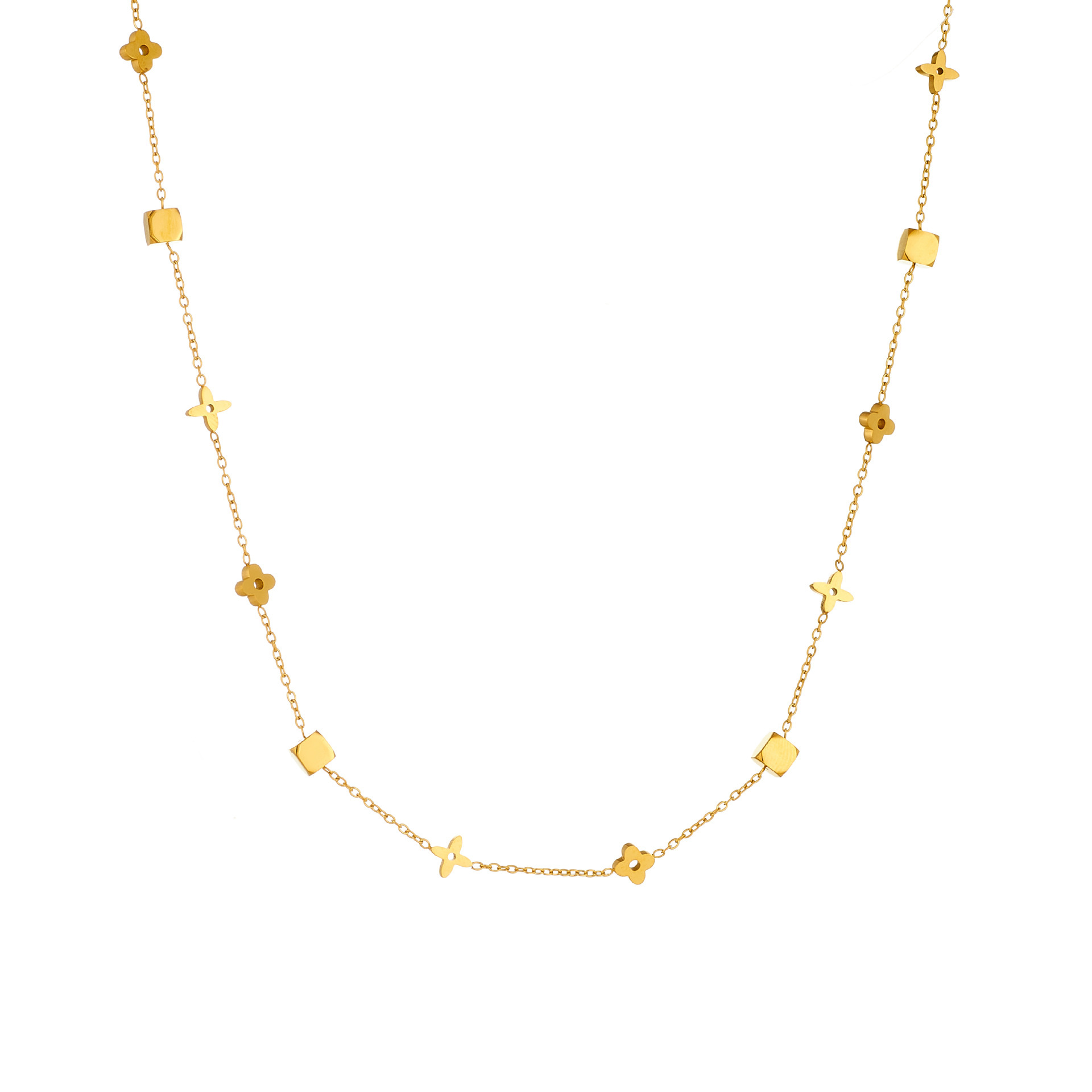 Collar de acero de titanio tetrafolia vieja flor dorada simple temperamento de alta sensación de joyería de acero inoxidable no se desvanece conjunto de mujeres