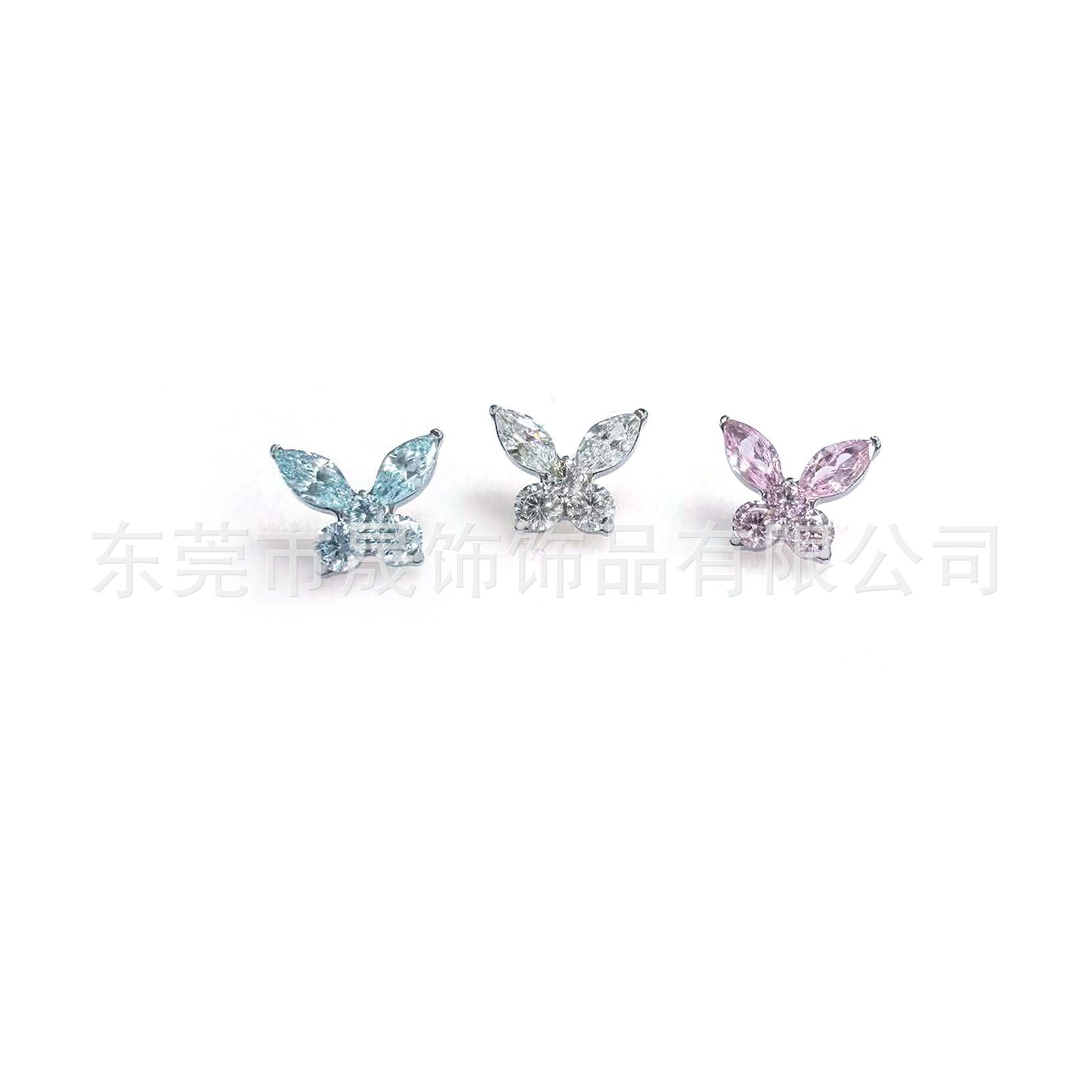 F136 Titanium Studded 五 Diamond Butterfly Ear Stud Cubic Zirconia Labret Stud G23 Implant Grade Titanium Piercing Jewelry Helix Cartilage Stud 风