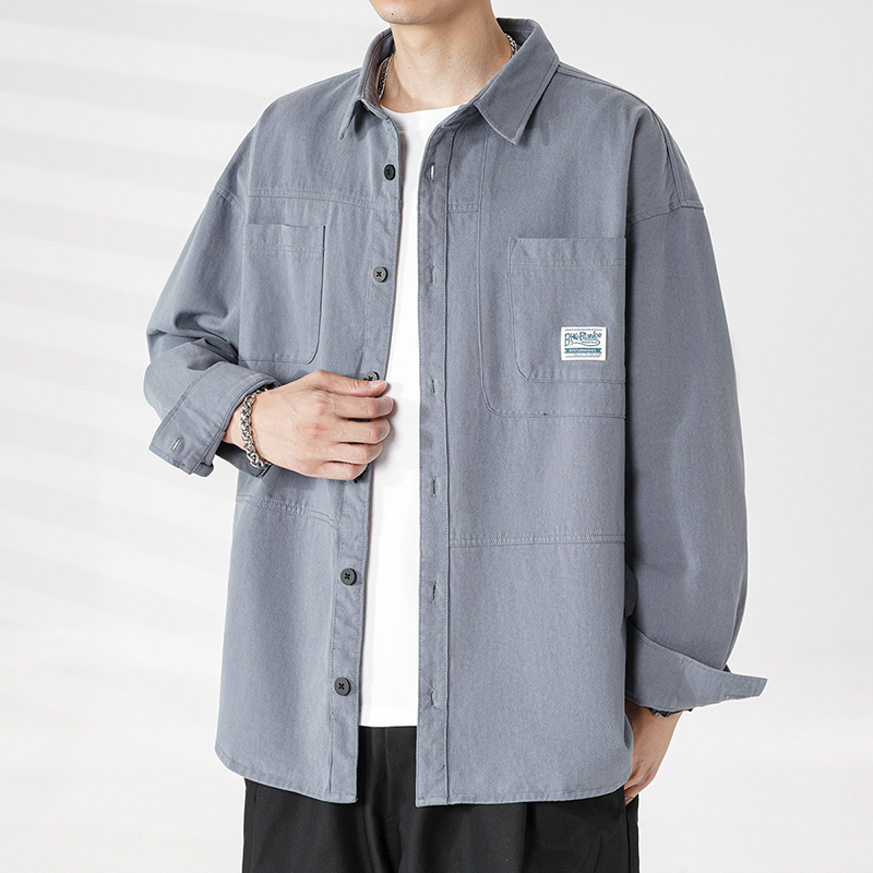 Shirt Men's 2023 Spring New Arrival Men's Shirt Retro Tooling Heavy Washed Shirt Hong Kong Style Loose Outer Wear Couple