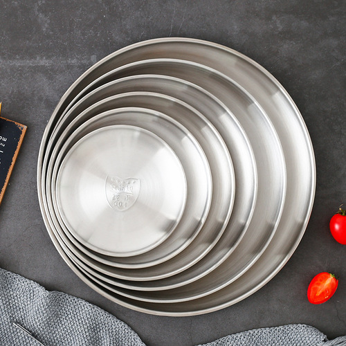 304 stainless steel Korean barbecue plate thickened round plate golden dessert plate Western food plate buffet plate barbecue plate