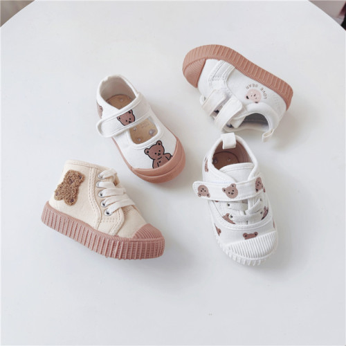 Export Korean single new soft-soled children's canvas shoes baby bear shoes cartoon shoes for boys and girls