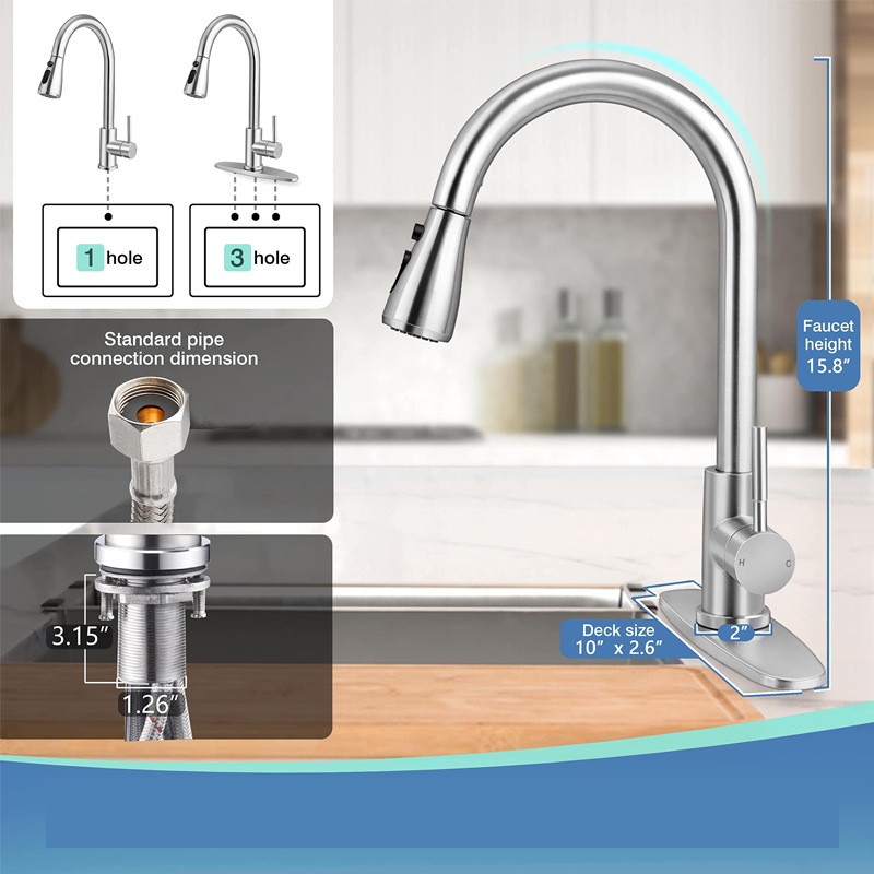Cross-border pull-out faucet, kitchen cold and hot stainless steel telescopic rotating pull-out sink sink sink faucet undefined