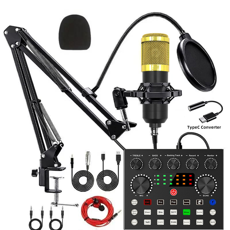 BM800 micrófono de condensador micrófono V8S teléfono celular tarjeta de sonido inglés computadora podcast typec conjunto completo de transmisión en vivo