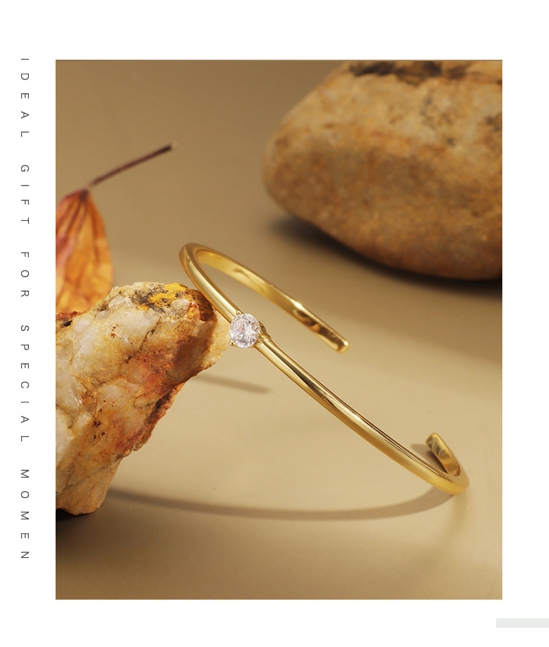 Simple Style Geometric Copper Bangle Plating Zircon Copper Bracelets