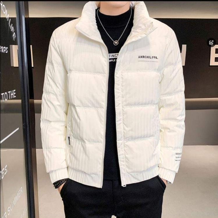 羽绒服冬季2025年新款条纹立领外套加厚保暖防寒服休闲时尚潮男士