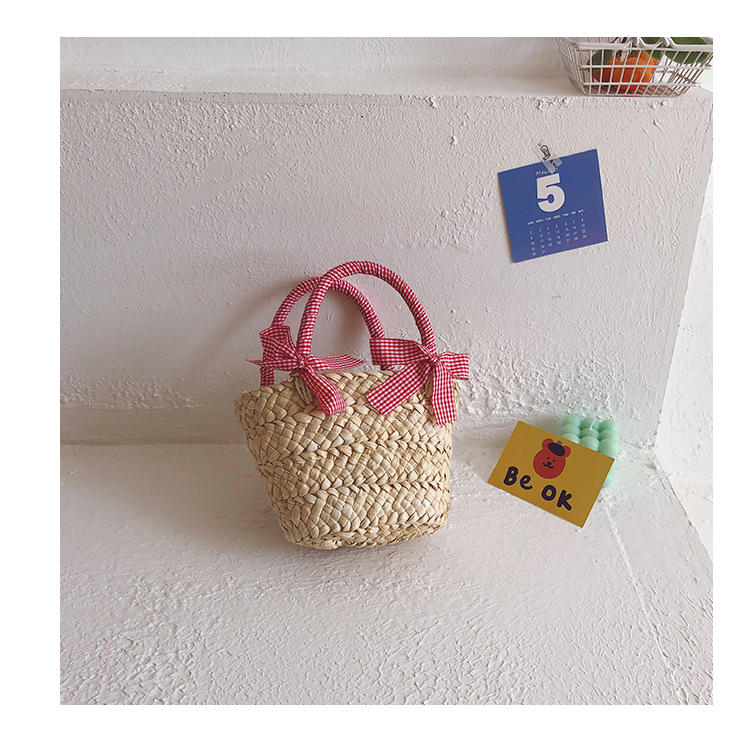 Girl's Straw Solid Color Cute Bucket Open Handbag display picture 1