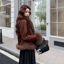 时尚狐狸毛领羽绒服女2025冬新款高级鹿皮绒时尚洋气90白鸭绒外套