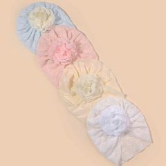 寶寶超柔彈力網紗套頭帽夏季嬰兒帽雪紡花印度帽兒童頭飾跨境帽子