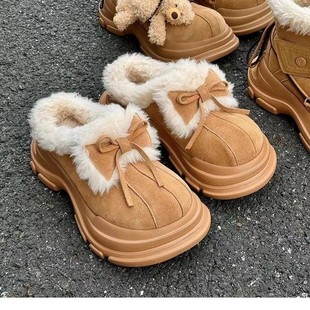 Fur One Thick-soled Snow Boots Women's 2024 New Winter fleece-lined Thick Cotton Shoes Toe-wrapped Half-drag Mao Mao Shoes