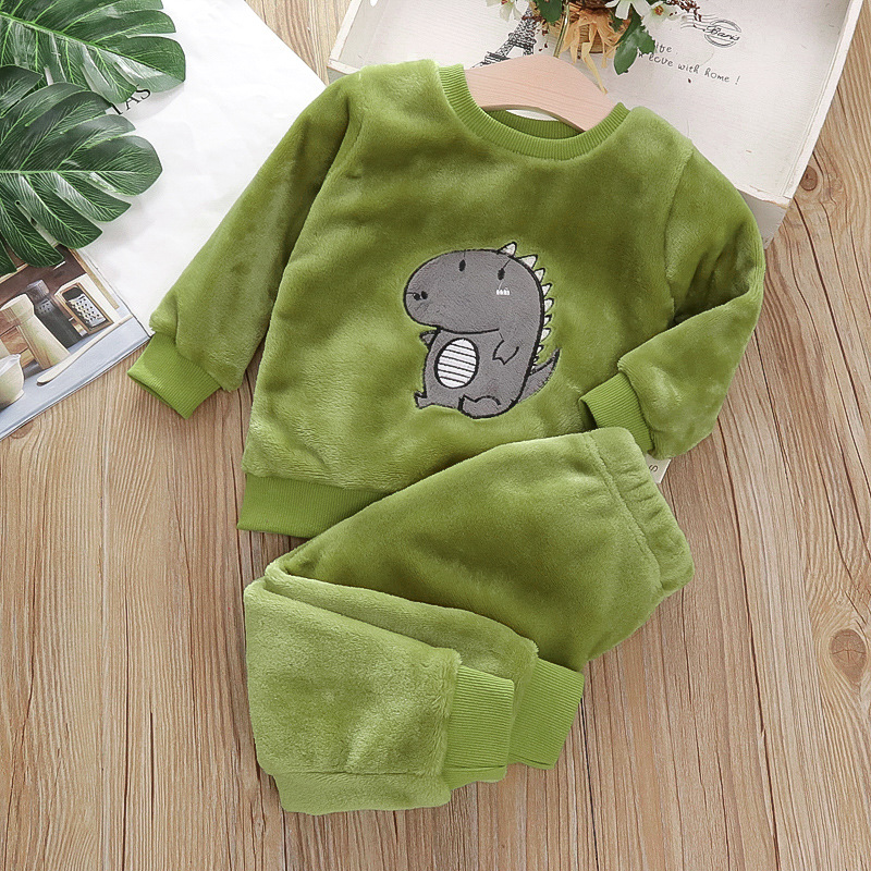 Flannel pajama set dinosaur green