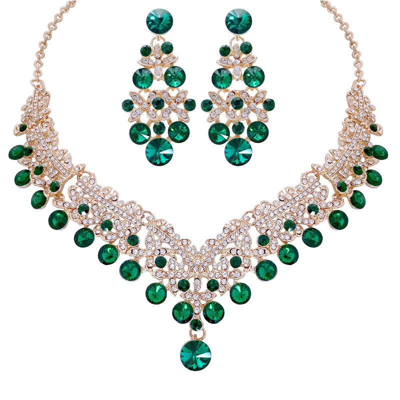 Bridal Wedding Accessories Two-Piece Set Exquisite Color Rhinestone Necklace Earrings suit Party Dress Accessories Necklace Bridal Wedding Accessories Two-Piece Set Exquisite Color Rhinestone Necklace Earrings suit Party Dress Accessories Necklace