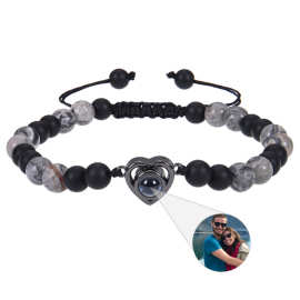 地图石照片定制手链磨砂石图片定 制手链桃心吊坠人像投影手链