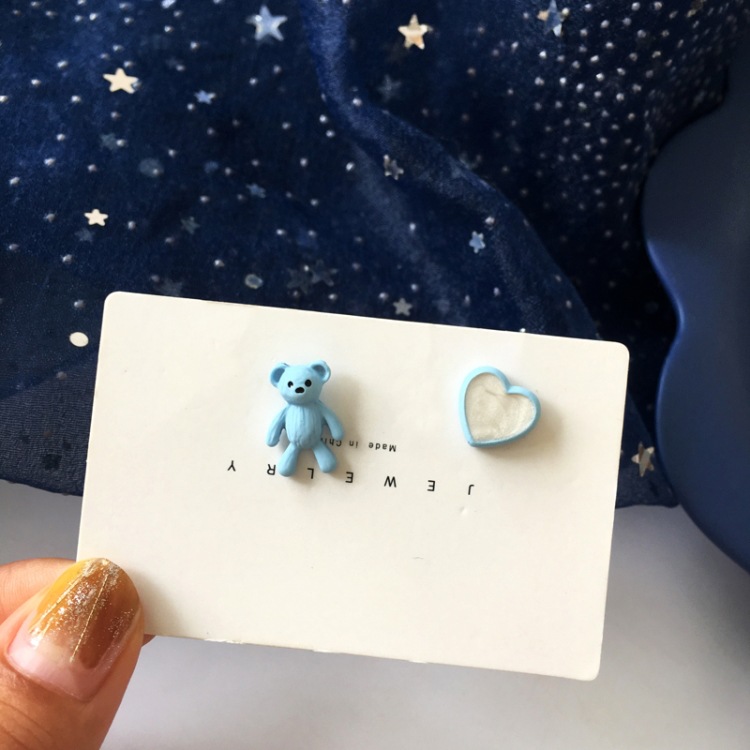 Cartoon Bear Heart Shape Asymmetrical Earrings