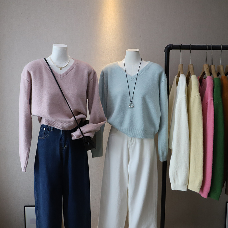 [比正]2025秋冬新韩版超好看厚实V领时尚百搭软糯针织毛衣女4706