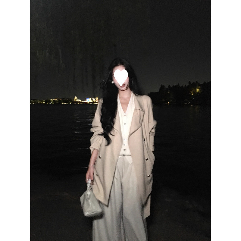 现货巨好看收腰短款风衣外套女新款早秋小个子中长款大衣|undefined