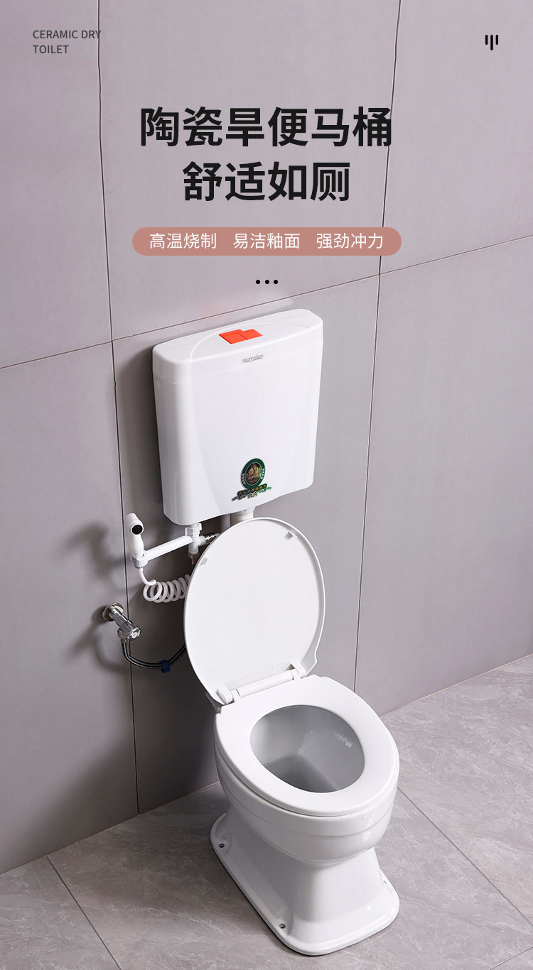 Rural toilet renovation: Dual-purpose dry toilet, ceramic no-flush straight-through squat toilet to sitting toilet, elderly toilet full figure