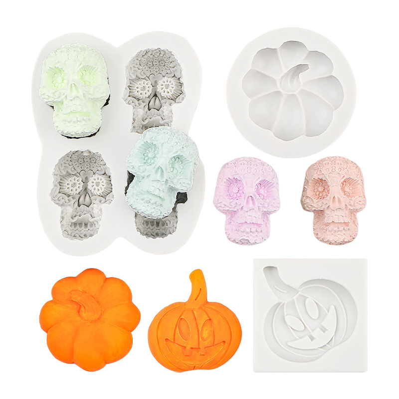 Halloween Calavera Calavera Calavera Calabaza Molde de silicona Chocolate Funda de caramelo Molde de decoración de yeso de aromaterapia