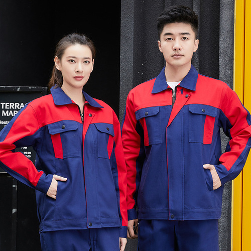 Spring and Autumn long-sleeved work clothes for men and women, spliced ​​sanitation clothes, labor protection clothes, factory workers, welding engineering clothes, overalls suits