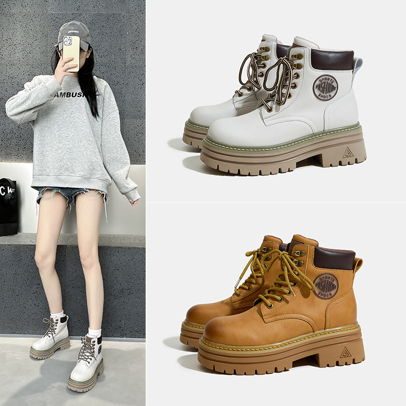 8cm Thick-Soled Martin Boots for Women, Street Style Influencer Picks, Hidden Height-Increasing Boots, Hiking Short Boots for Summer