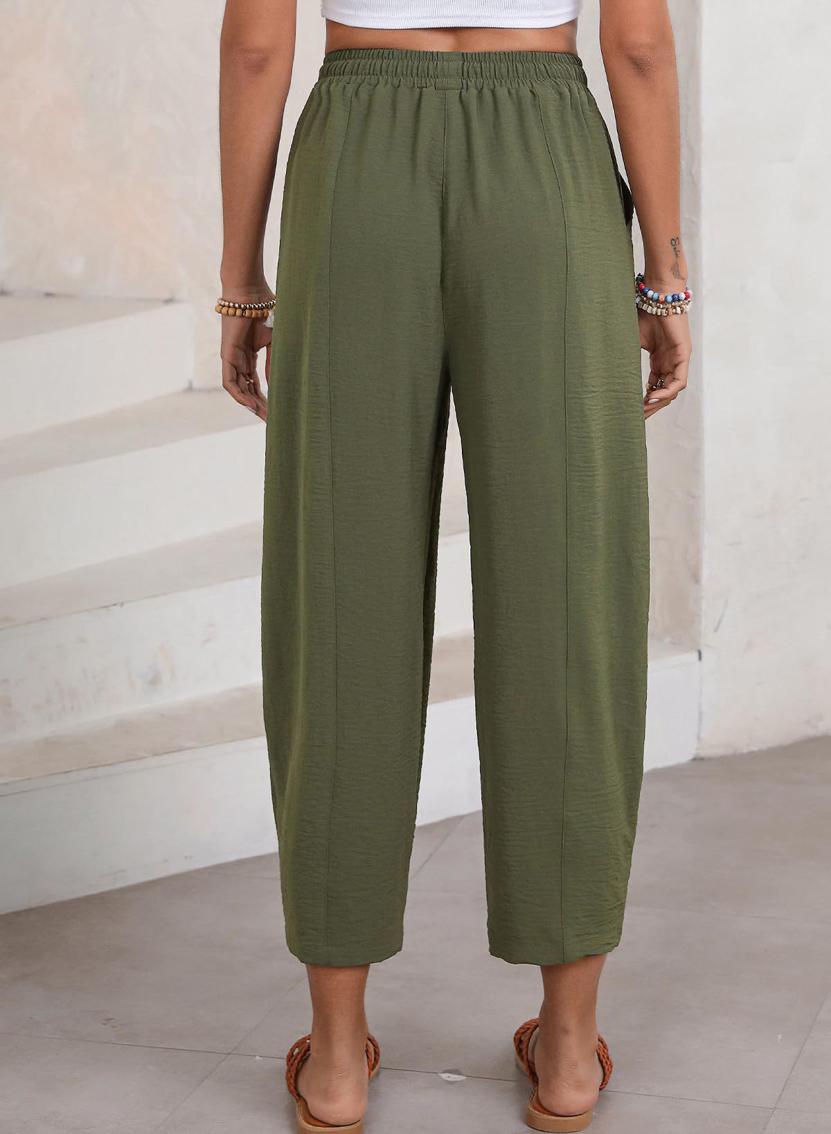 Spring Summer Pleated Women Pants Mid-waist Straight Pants Loose Casual Bloomers Causal Female Trousers Army Green Pants Women_voghion.com