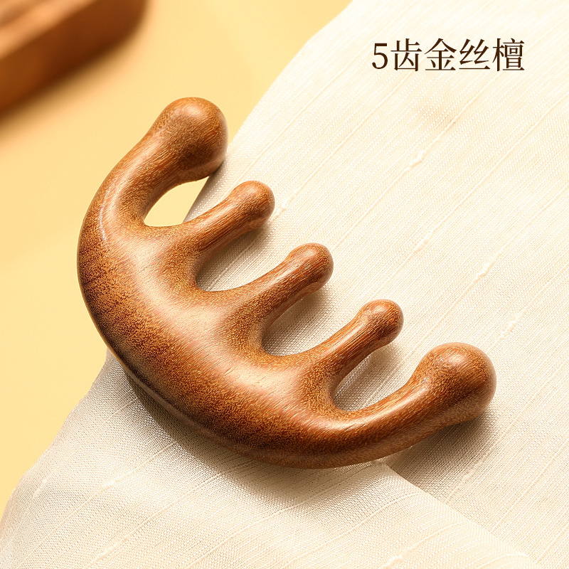 天然緑檀木マッサージ櫛経絡櫛頭治療頭皮五歯円頭マッサージ櫛七歯疎通櫛|undefined
