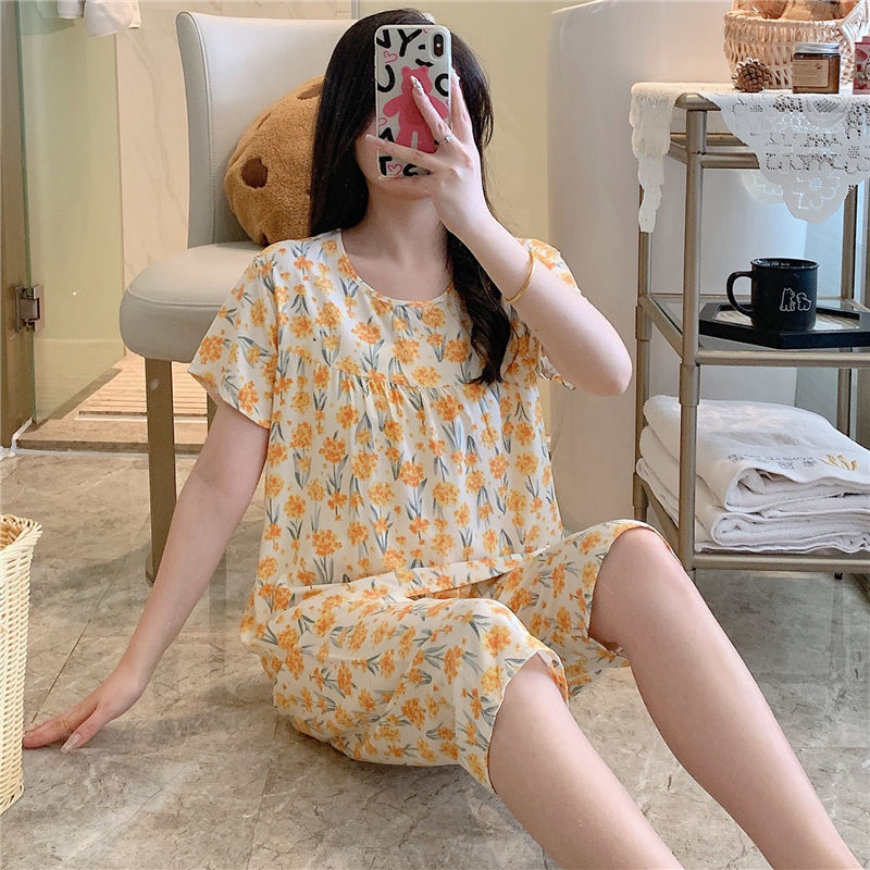 2026 Spring and Autumn Short-Sleeve New Printed Pajama Set Summer Thin Sweet Floral Loose Homewear Wholesale