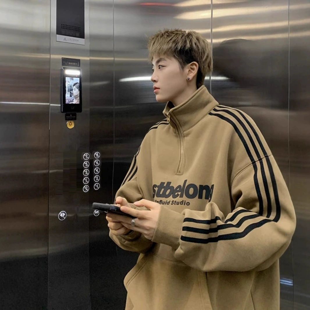 Плюшевая утолщеная полузастежка на молнии свитер мужской осенний и зимний безголовок