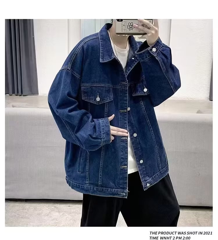 1 Men's Denim Jacket Autumn New Hong Kong Loose Japanese American Style Coat Top_viptrois.com