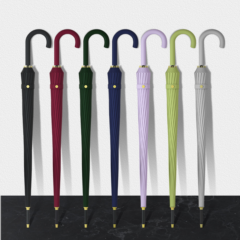 Umbrella Long Handle Men's Large Oversized Double Straight Rod Women's Curved Hook Black Black Umbrella Rainstorm Special logo