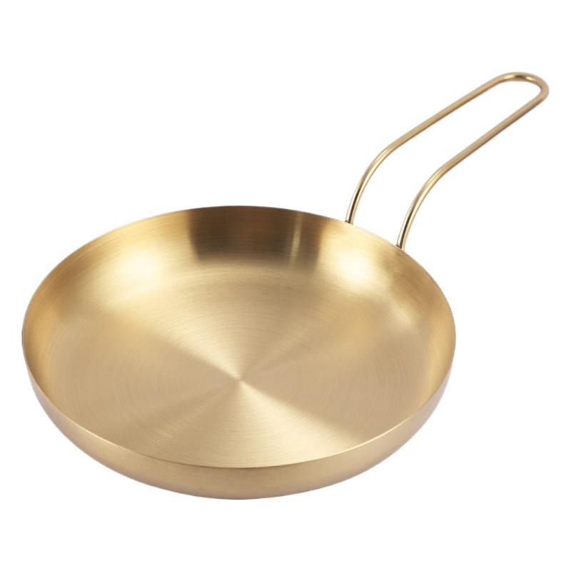 Plato de bocadillo de acero inoxidable barbacoa plana creativa con mango de oro comercial occidental postre plato redondo