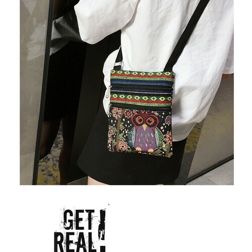 early autumn new jacquard embroidery thread owl one-shoulder cross-body casual canvas bag mobile phone coin storage bag