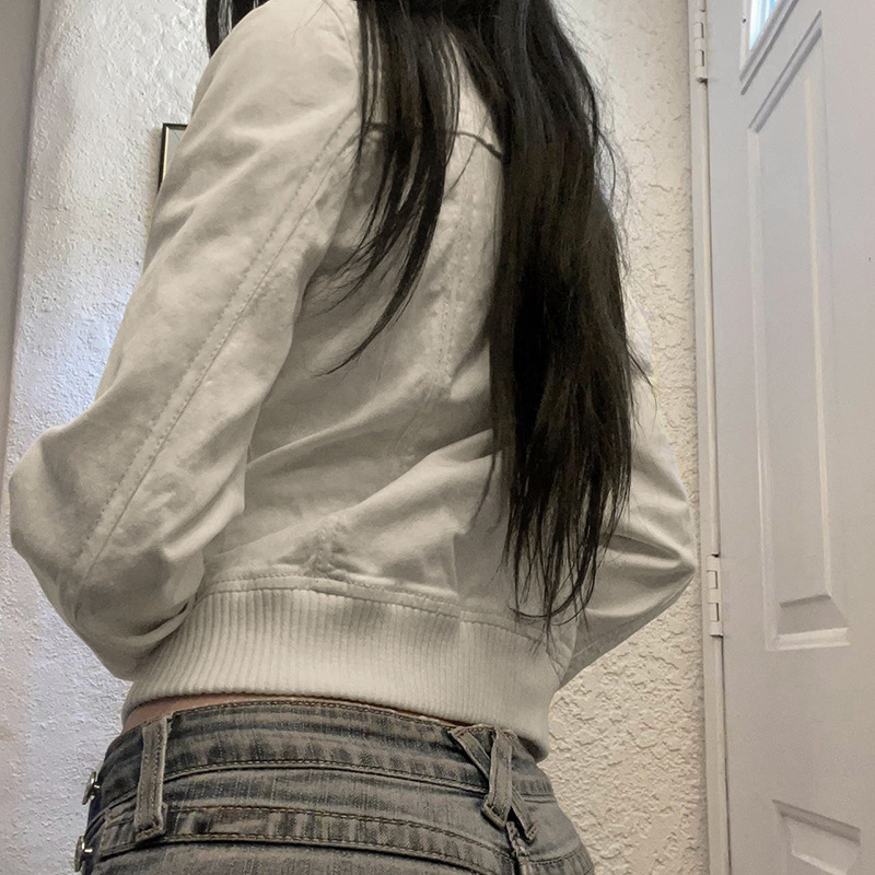 美式工装风分割设计口袋翻领拉链夹克辣妹街头个性修身百搭外套|undefined