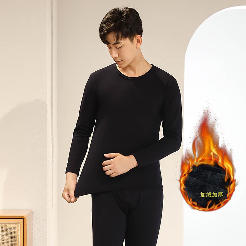 남성용 세트 블랙 [기모 두껍게]