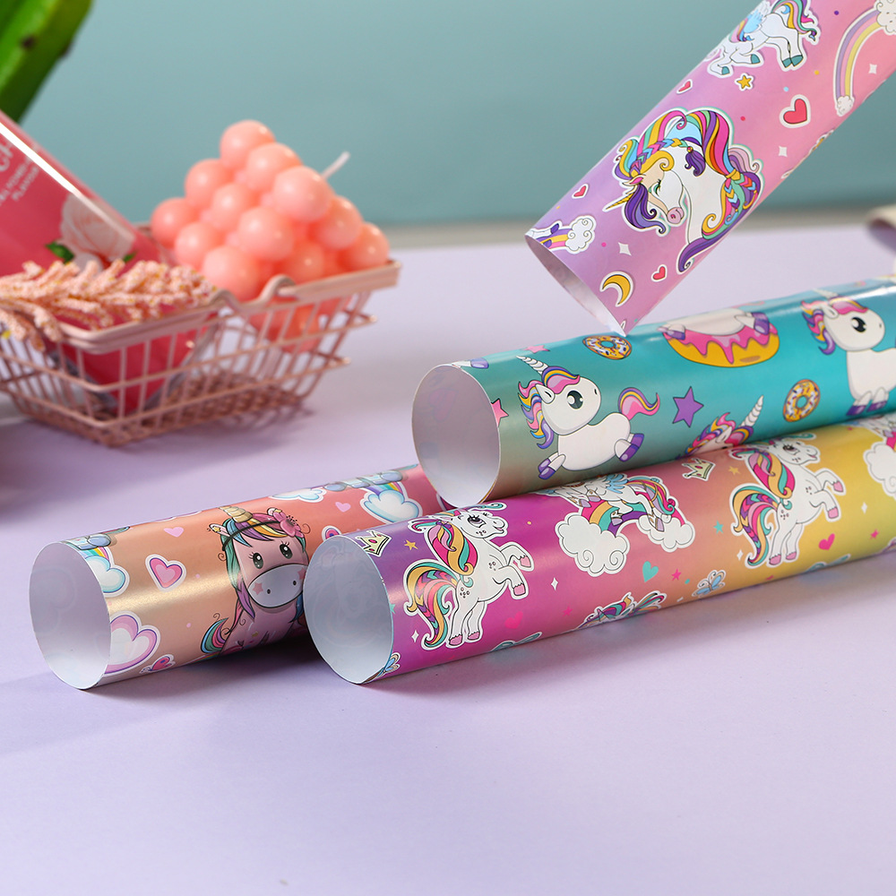 Amazon nuevo dibujos animados colorido unicornio papel de regalo niños caja de regalo papel de embalaje de libro