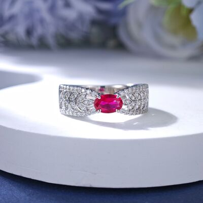 一件代发925银镀金镶蛋形戒指麦穗镂空彩钻鸽血红异形微镶高碳钻