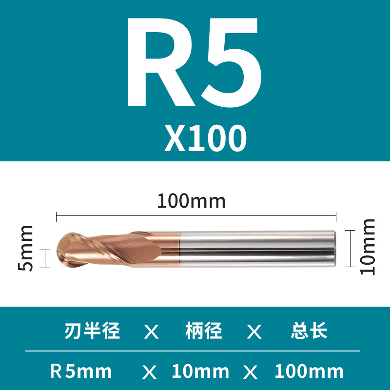 2 Hoja de 55 grados duro de la aleación de tungsteno de acero bola final fresa recta vástago R esférico Molino de extremo cnc herramienta Molino de extremo