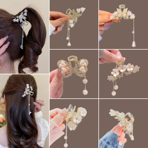 Half-tied ponytail clip, high-end pearl butterfly, lily of the valley, tassel catcher, hair clip at the back of the head, forest fairy hair accessories
