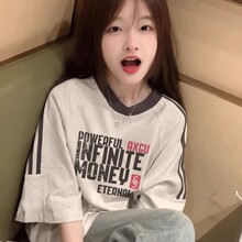 初中生纯棉三条杠短袖T恤女2026新款夏季学生大童宽松百搭上衣薄