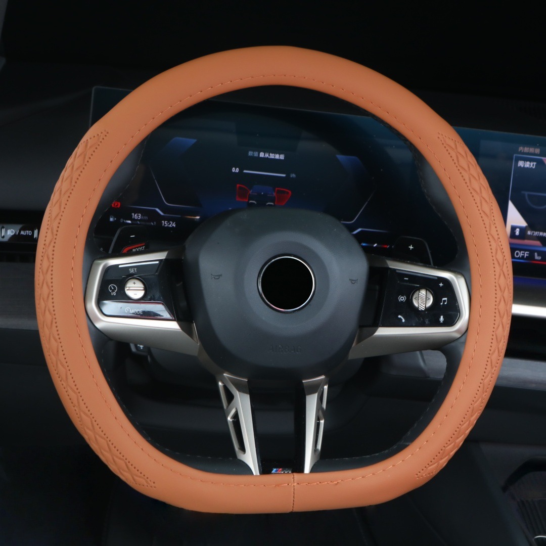 Four-Season Universal Car Steering Wheel Cover D-Type Handlebar Wear-Resistant Leather Embossed Protective Cover Anti-Slip Cross-Border High-End Feel