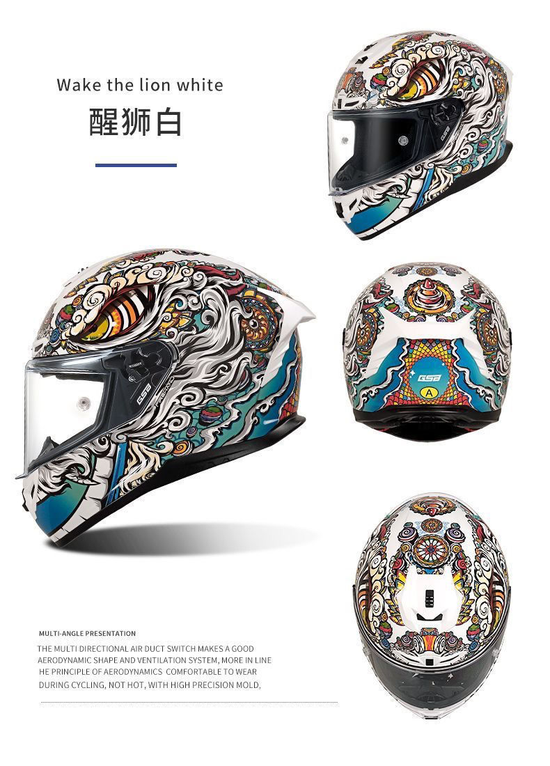 Gsb-S361-Motorcycle Full-Face Helmet, Imitation Racing Helmet Shape, Breathable and Ventilated Lining, Suitable for All Seasons, with Reserved Earphone and Eye Slots