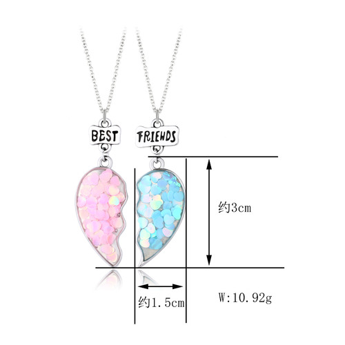 Cross-border new BEST best friend necklace set magnet pair of sequined green onion powder glue pendant for female students
