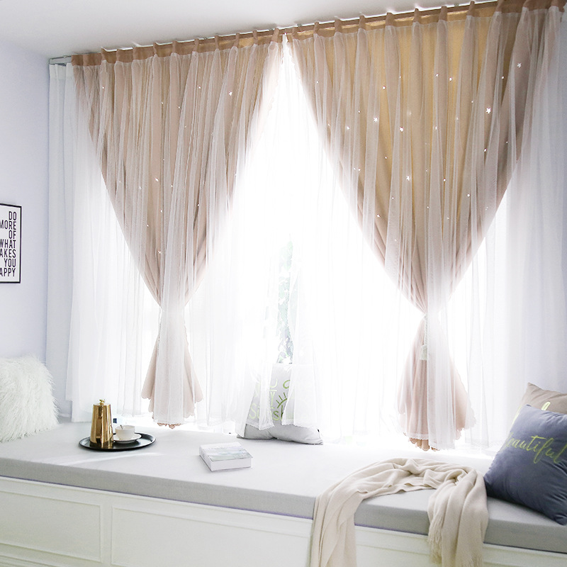 Gradiente estrella hueca de doble capa de cortina de Velcro instalación sin punzones tela de sombreado autoadhesiva entrega transfronteriza de una pieza