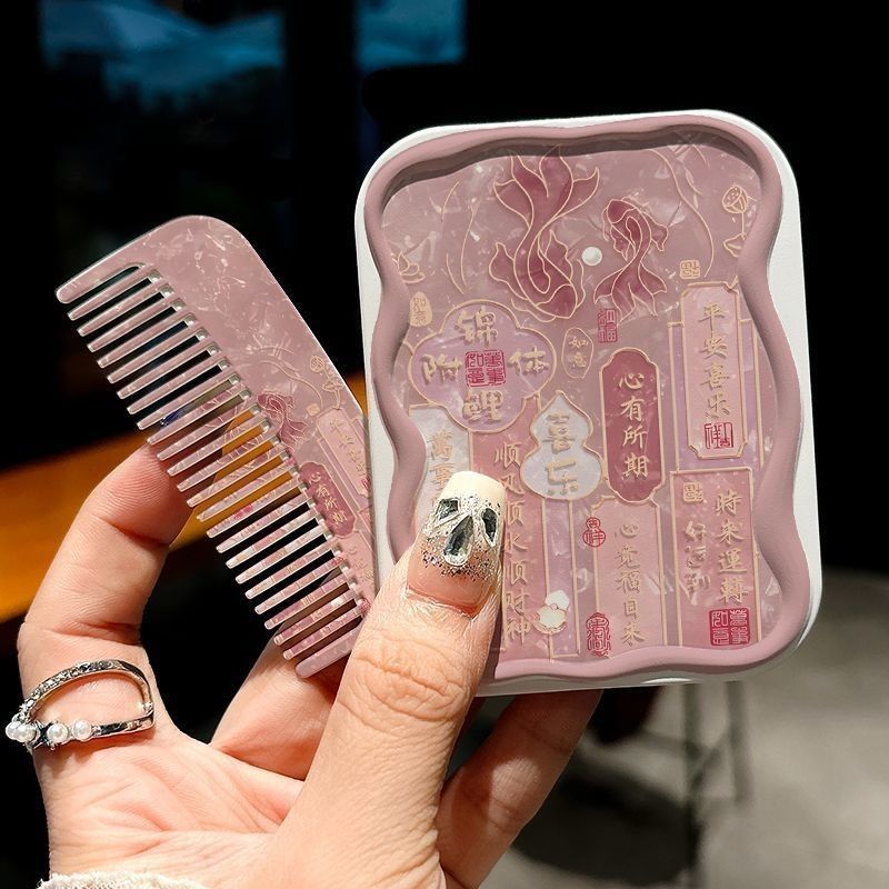 Espejo de maquillaje para estudiantes mango de espejo portátil bolso de mano dormitorio portátil pequeño espejo cinturón