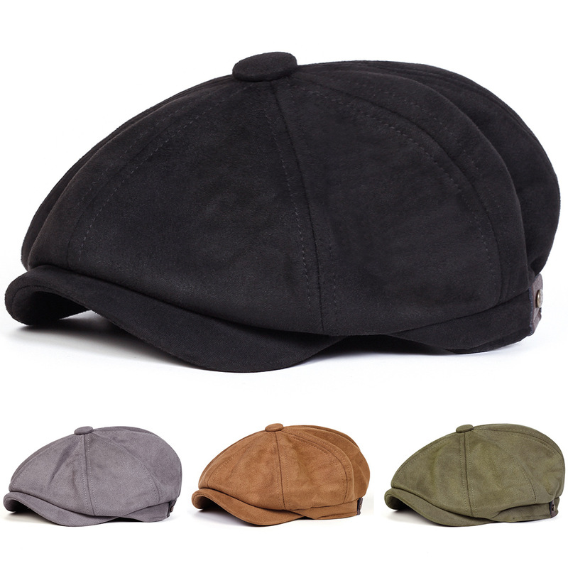 New British Retro Suede Newsboy Hat Autumn and Winter Warm Beret Simple Fashion Casual Painter Hat
