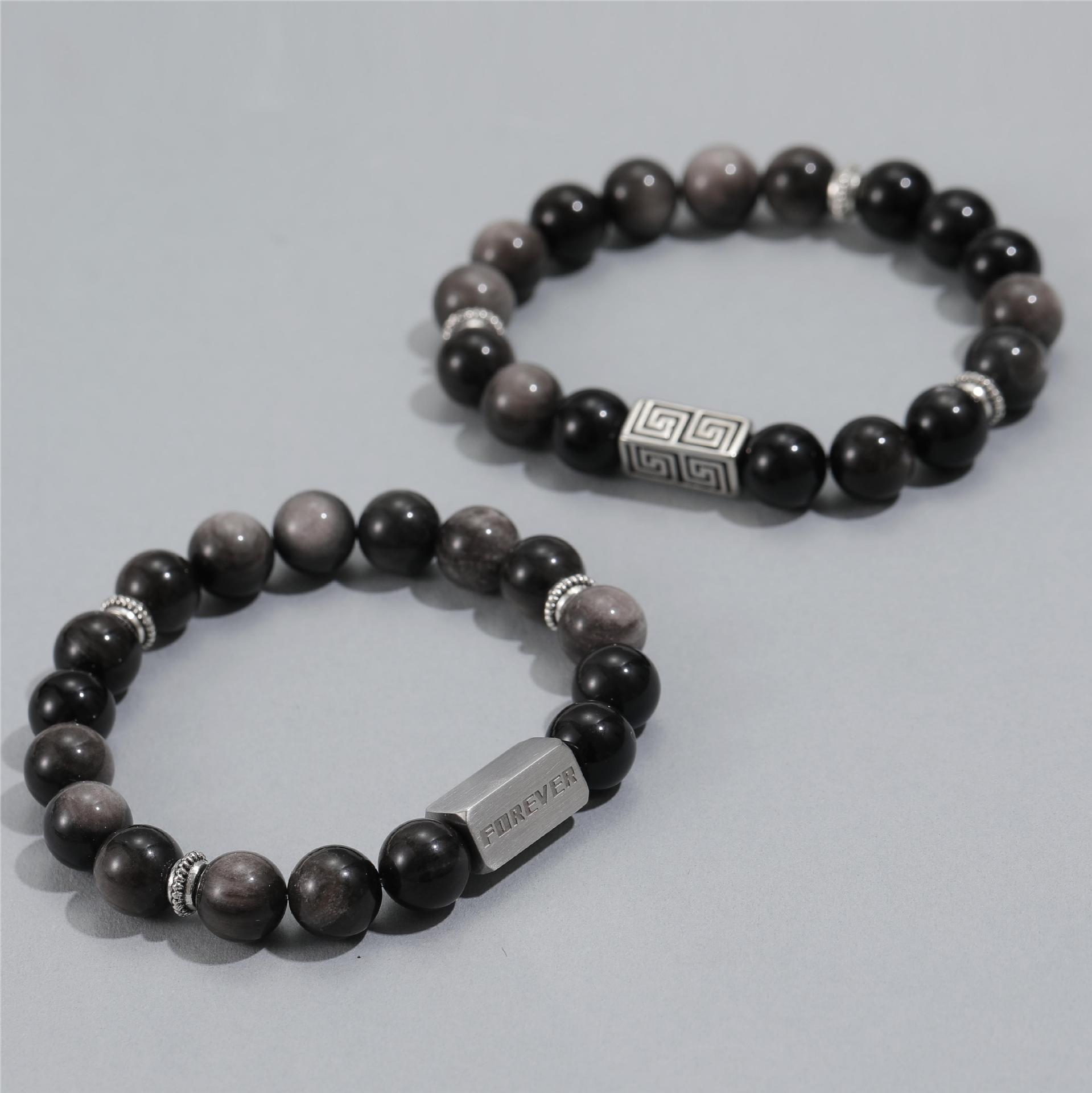 Couple Gender Simple Style Geometric Color Block Obsidian Bracelets In Bulk