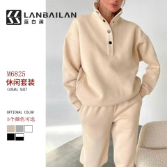 2025 Amazon ebay ホット販売ヨーロッパとアメリカの春と秋の新ファッション婦人服無地スウェットシャツカジュアルスーツ 2 点セット