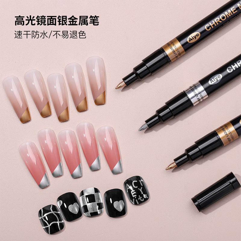 High-Gloss Mirror Silver Metal Nail Art Pen for Nail Painting, Nail Graffiti, Magic Mirror Powder, Special Line Drawing and Painting Pen Wholesale High-Gloss Mirror Silver Metal Nail Art Pen for Nail Painting, Nail Graffiti, Magic Mirror Powder, Special Line Drawing and Painting Pen Wholesale