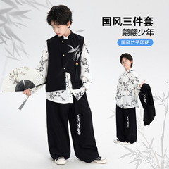 男童秋季日常长袖中式汉服套装2025新款儿童中秋节国风唐装三件套