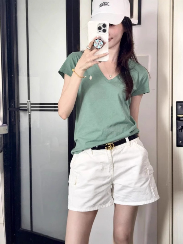 高品質な夏の新作LFラルフローレンVネックポニー刺繍半袖Tシャツ（女性用）|undefined