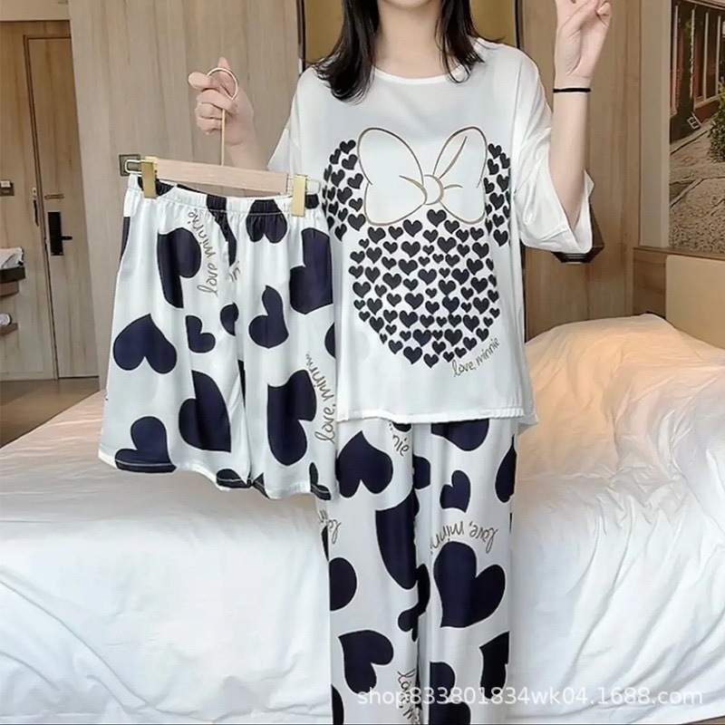 Pijamas transfronterizos de leche de verano pantalones de manga corta tres piezas de dibujos animados lindos ropa de hogar de comercio exterior de labu